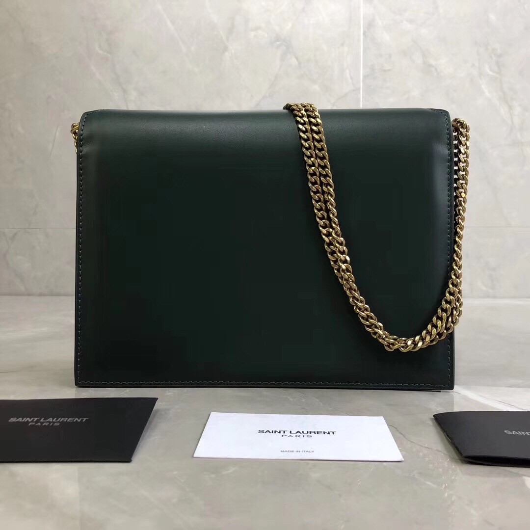 Saint Laurent Dark Green Cassandra Monogram Clasp Bag