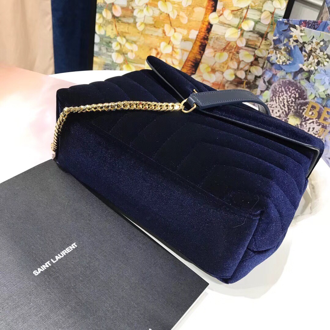 Saint Laurent Blue Velvet Small Loulou Chain Bag