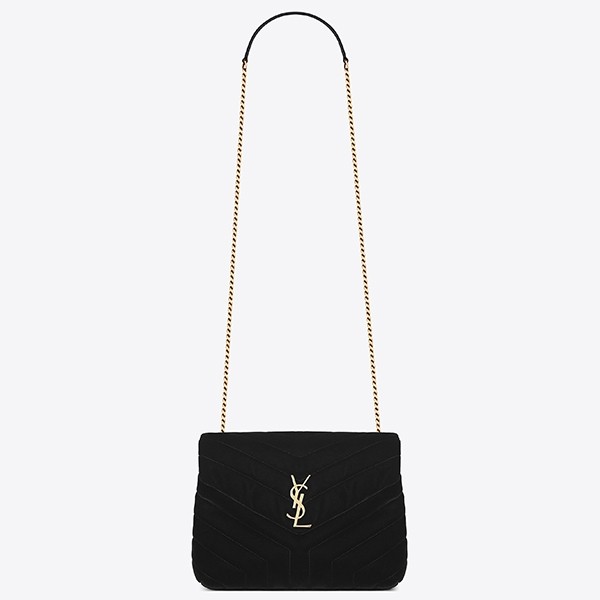 Saint Laurent Black Velvet Small Loulou Chain Bag