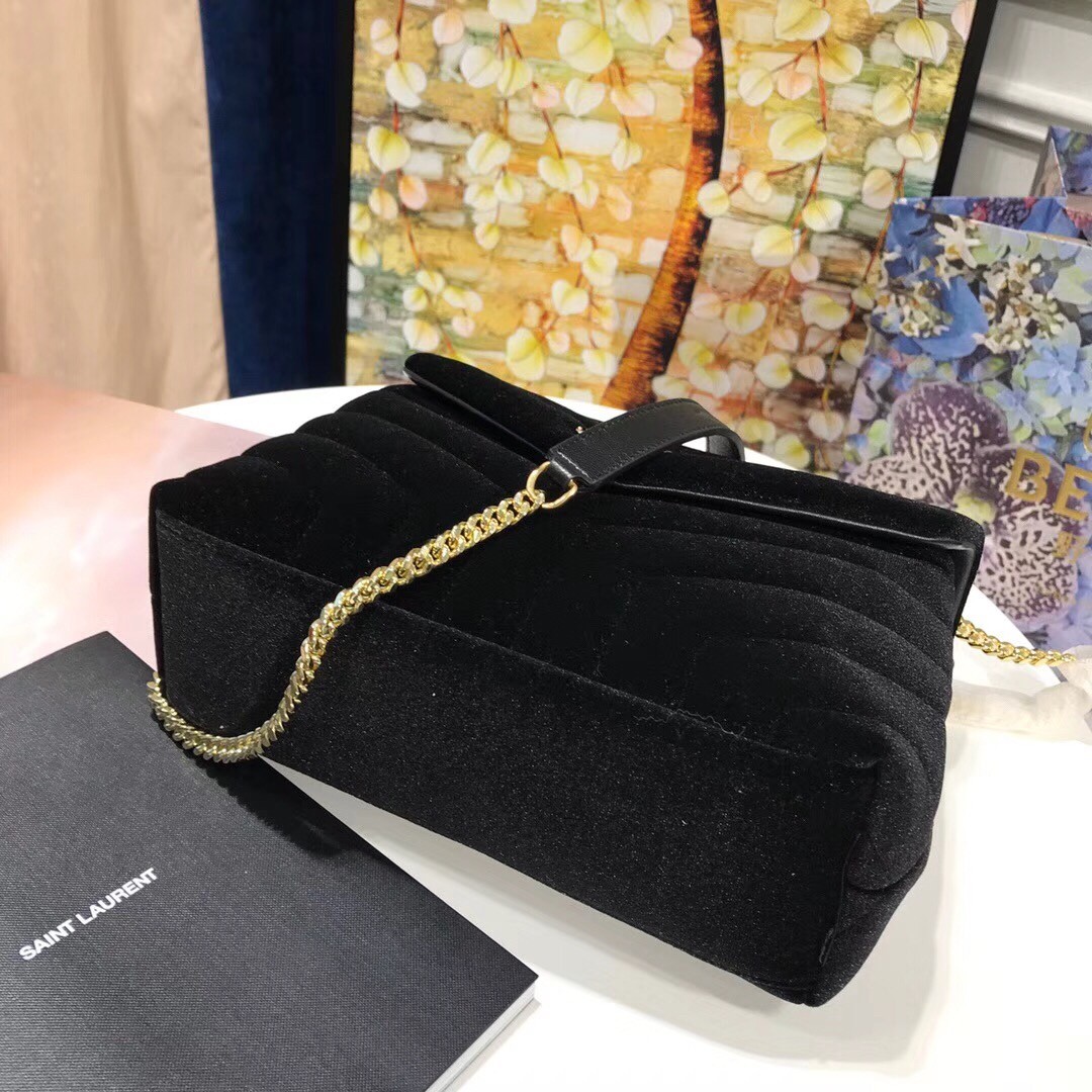 Saint Laurent Black Velvet Small Loulou Chain Bag