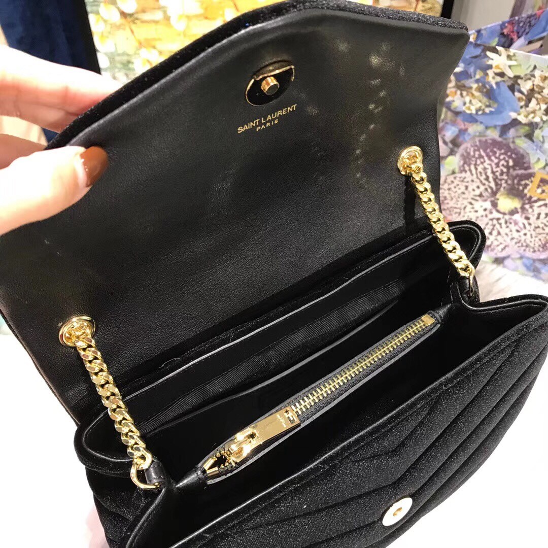 Saint Laurent Black Velvet Small Loulou Chain Bag