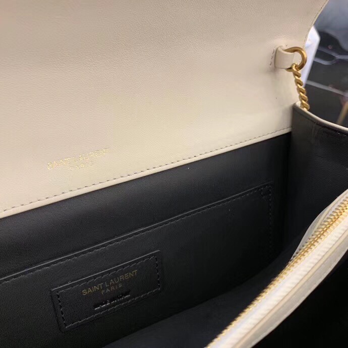 Saint Laurent Victoire Chain Bag In Ivory Crinkled Leather