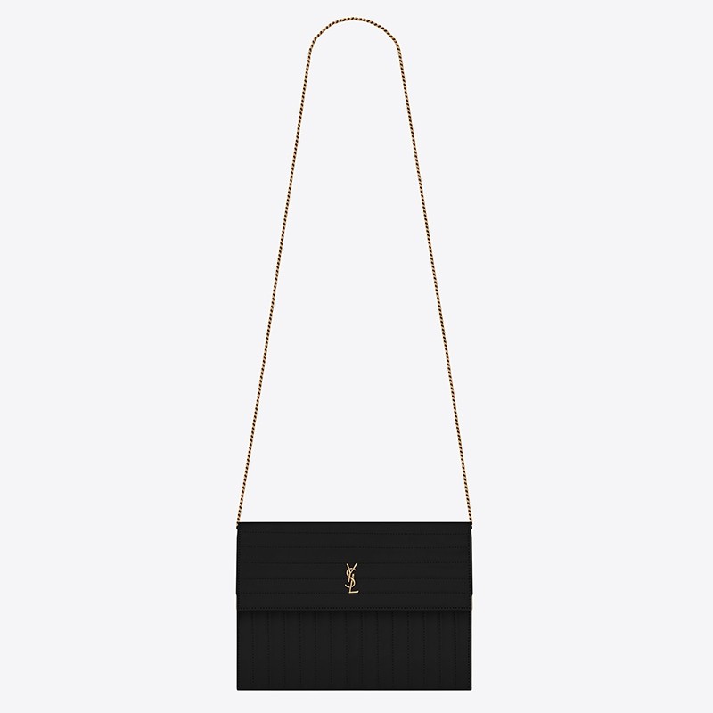 Saint Laurent Victoire Chain Bag In Black Crinkled Leather