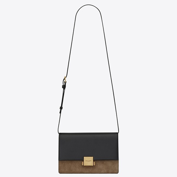 Saint Laurent Medium Bellechasse Bag In Black Leather And Taupe Suede