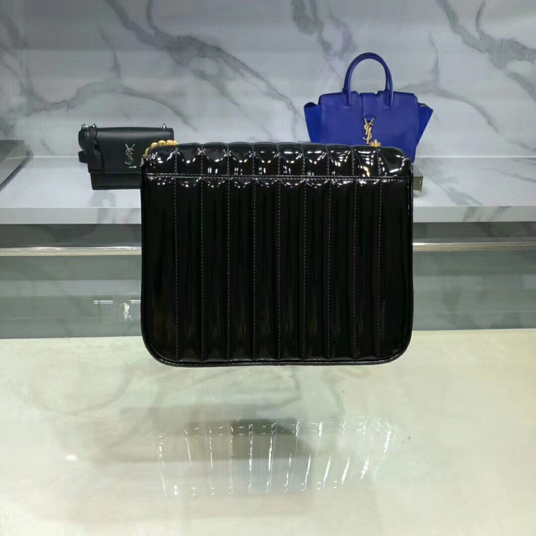 Saint Laurent Large Vicky Bag In Black Patent Leather