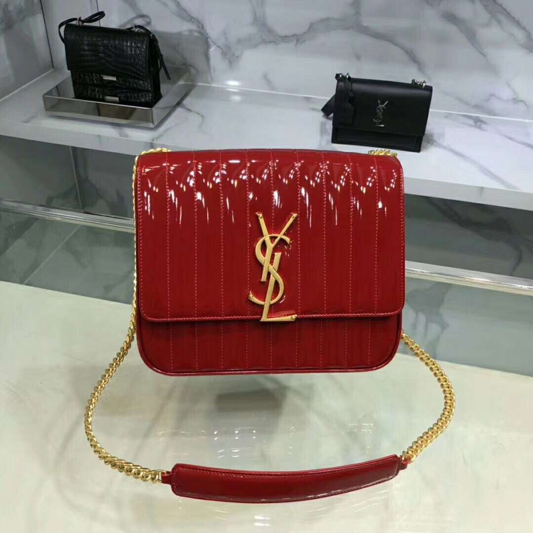 Saint Laurent Large Vicky Bag In Red Patent Leather