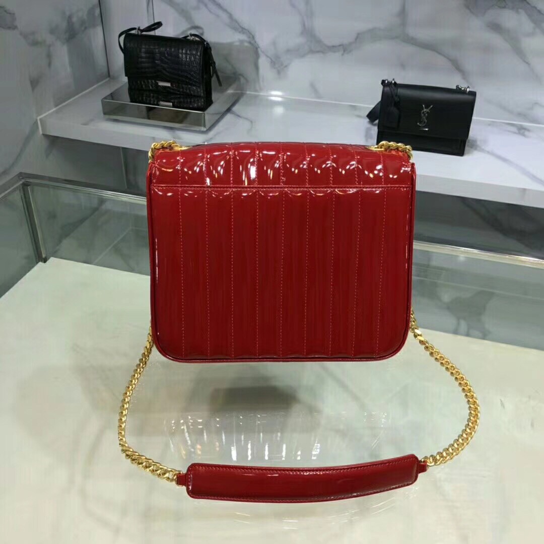 Saint Laurent Large Vicky Bag In Red Patent Leather