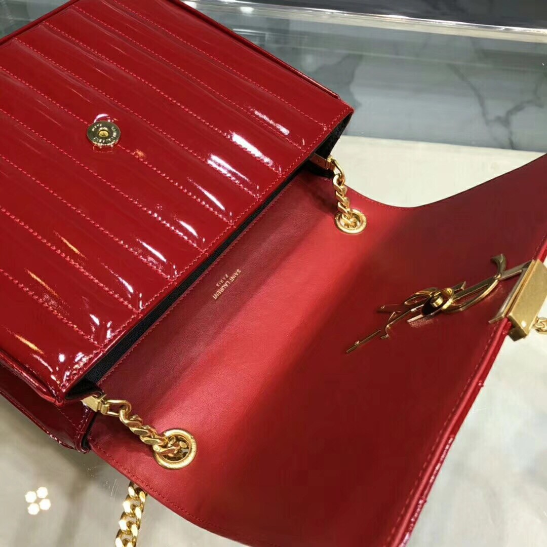 Saint Laurent Large Vicky Bag In Red Patent Leather