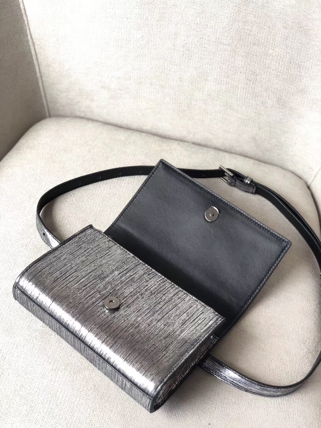 Saint Laurent Kate Belt Bag In Lame Leather