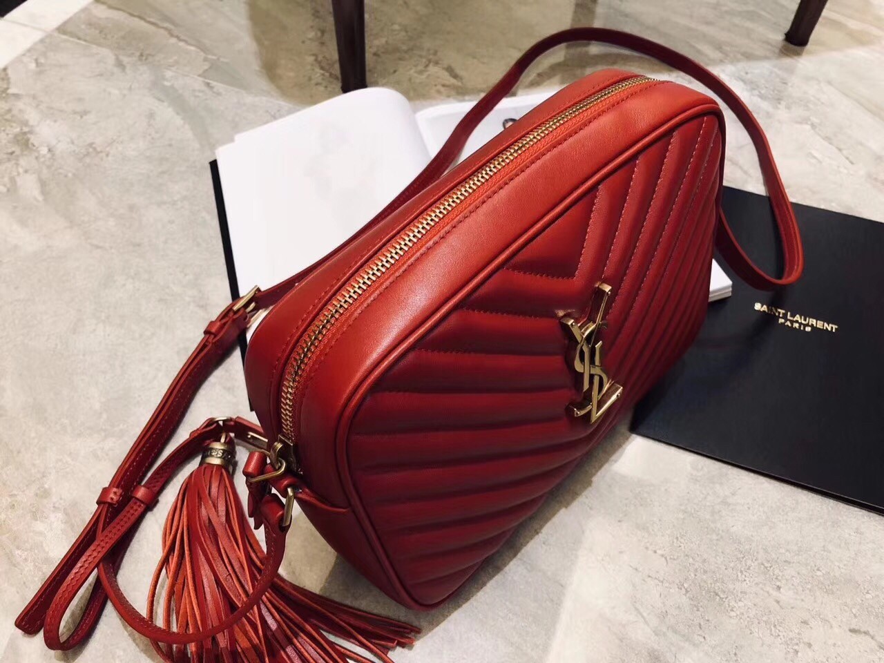 Saint Laurent Lou Camera Bag In Red Matelasse Leather