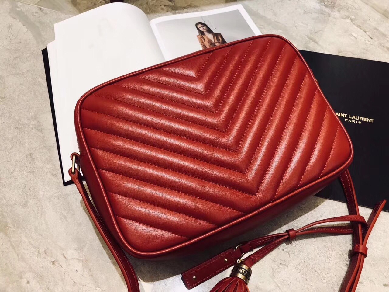 Saint Laurent Lou Camera Bag In Red Matelasse Leather