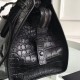 Saint Laurent All Black Small Cabas YSL Crocodile Embossed Bag