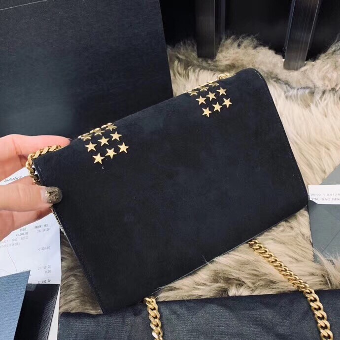 Saint Laurent Kate Small Bag In Black Suede With Star Studs