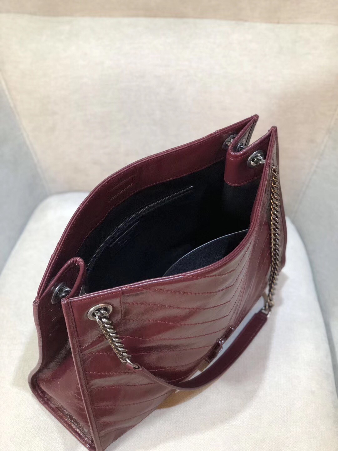 Saint Laurent Medium Niki Shopping Bag In Bordeaux Leather