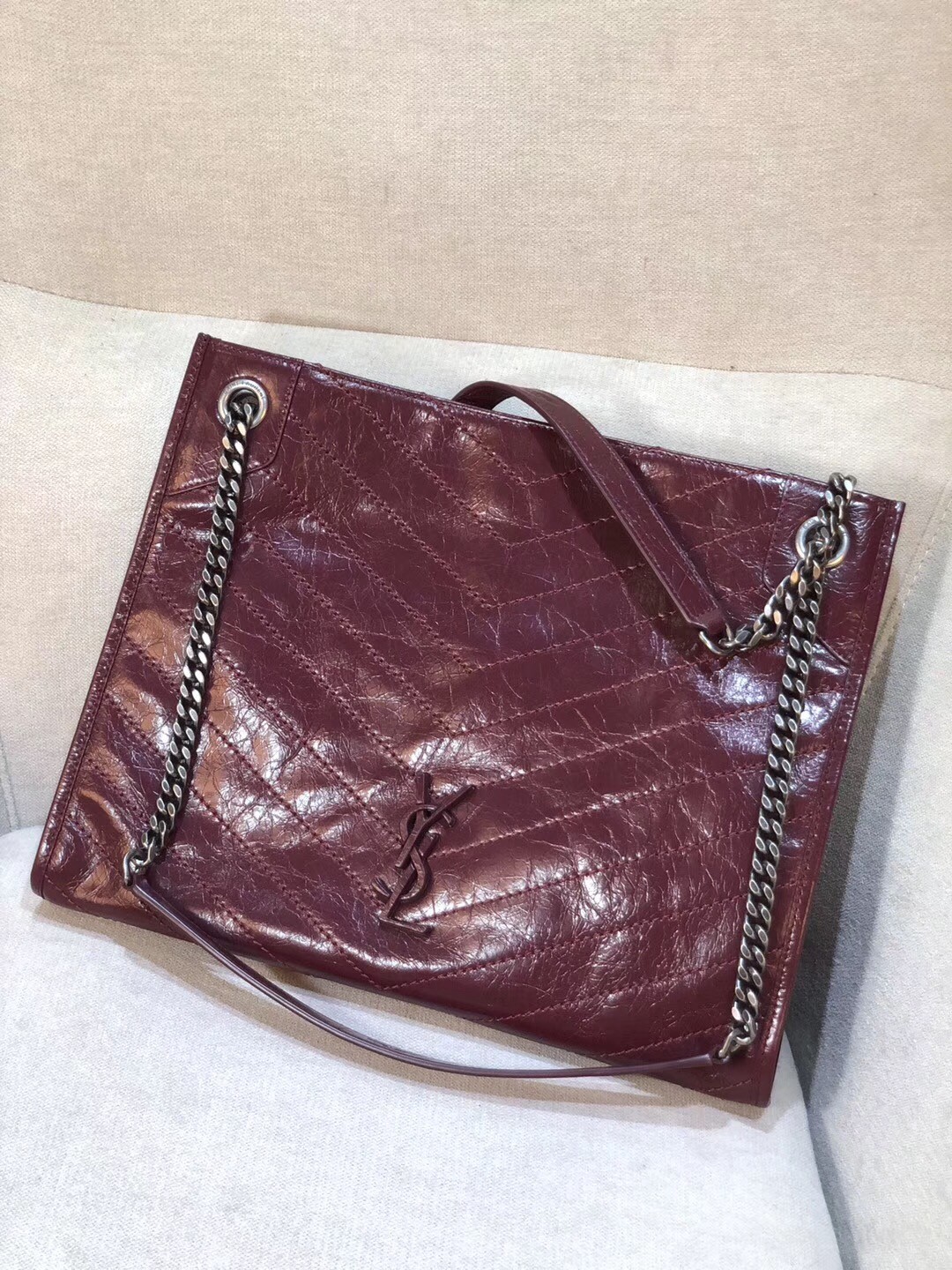 Saint Laurent Medium Niki Shopping Bag In Bordeaux Leather