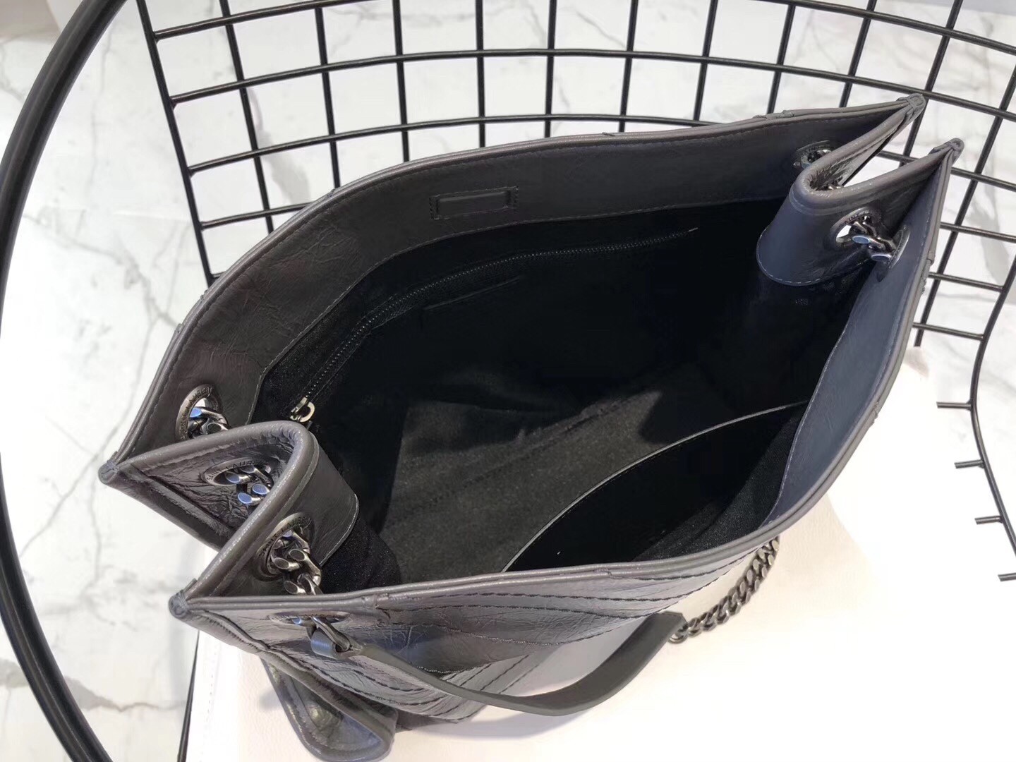 Saint Laurent Medium Niki Shopping Bag In Storm Leather