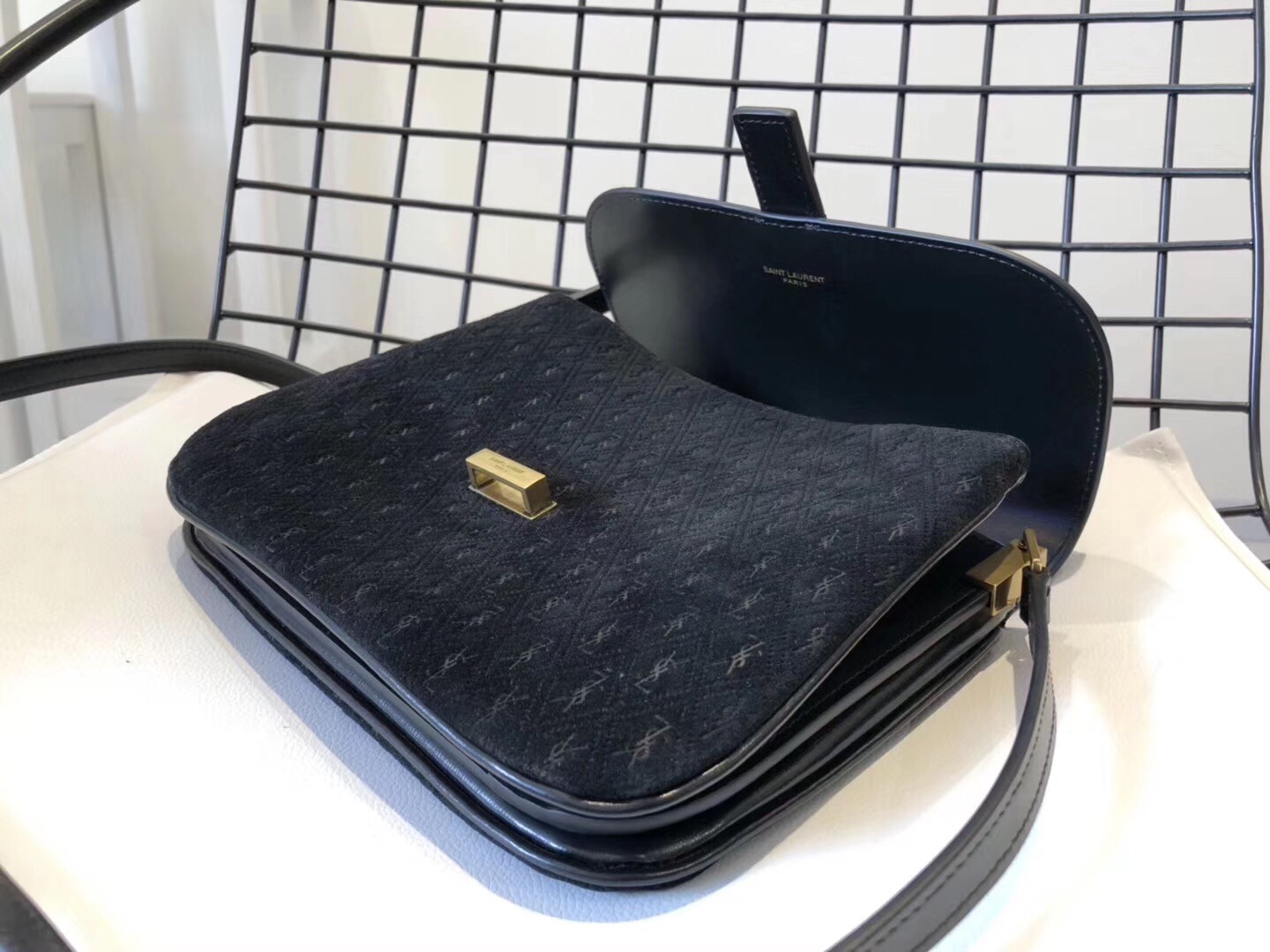 Saint Laurent Monogram All Over Small Satchel In Black Suede