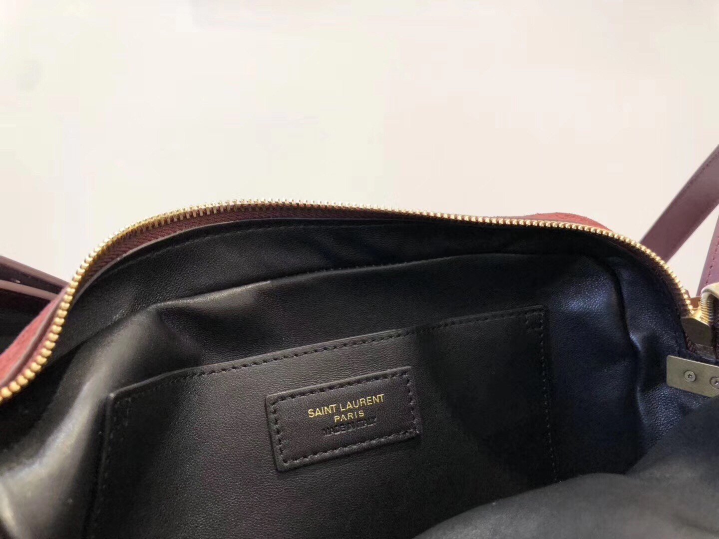 Saint Laurent Monogram All Over Camera Bag In Bordeaux Suede