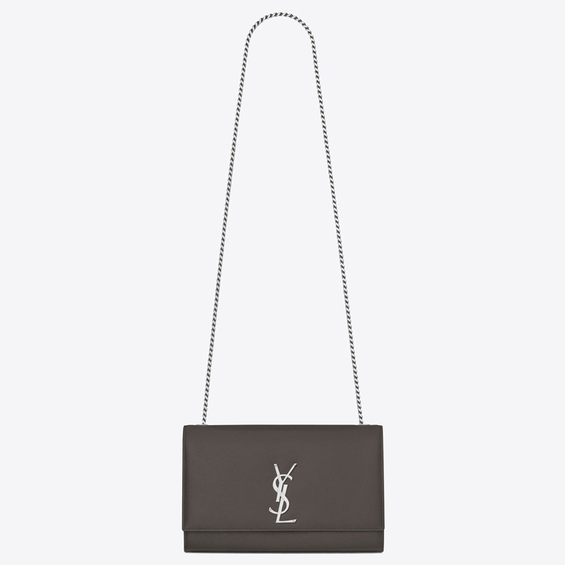 Saint Laurent Medium Kate Bag In Grey Grained Leather