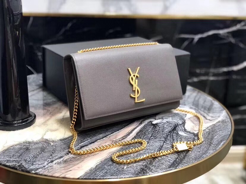 Saint Laurent Medium Kate Bag In Grey Grained Leather