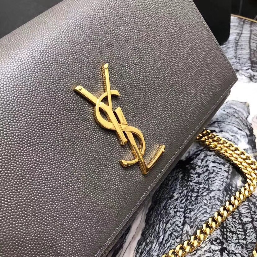 Saint Laurent Medium Kate Bag In Grey Grained Leather