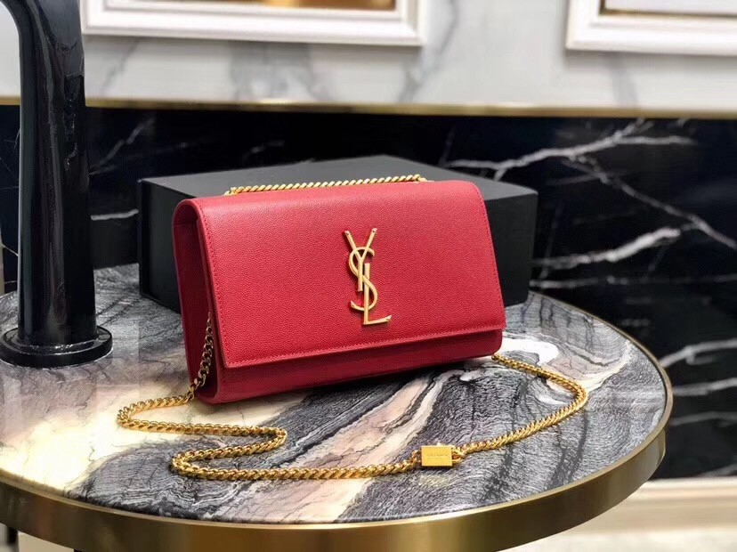 Saint Laurent Medium Kate Bag In Red Grained Leather