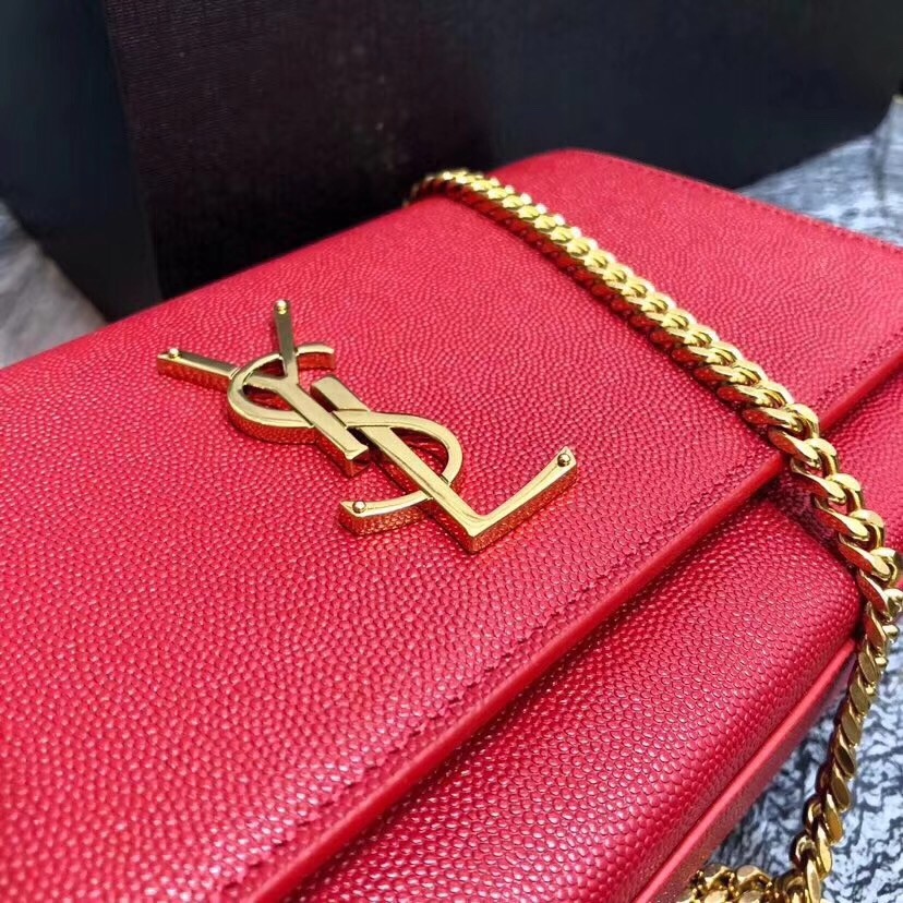 Saint Laurent Medium Kate Bag In Red Grained Leather