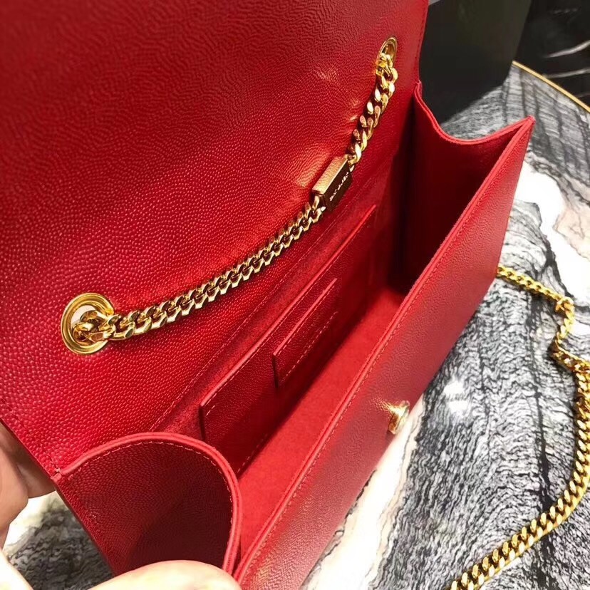 Saint Laurent Medium Kate Bag In Red Grained Leather