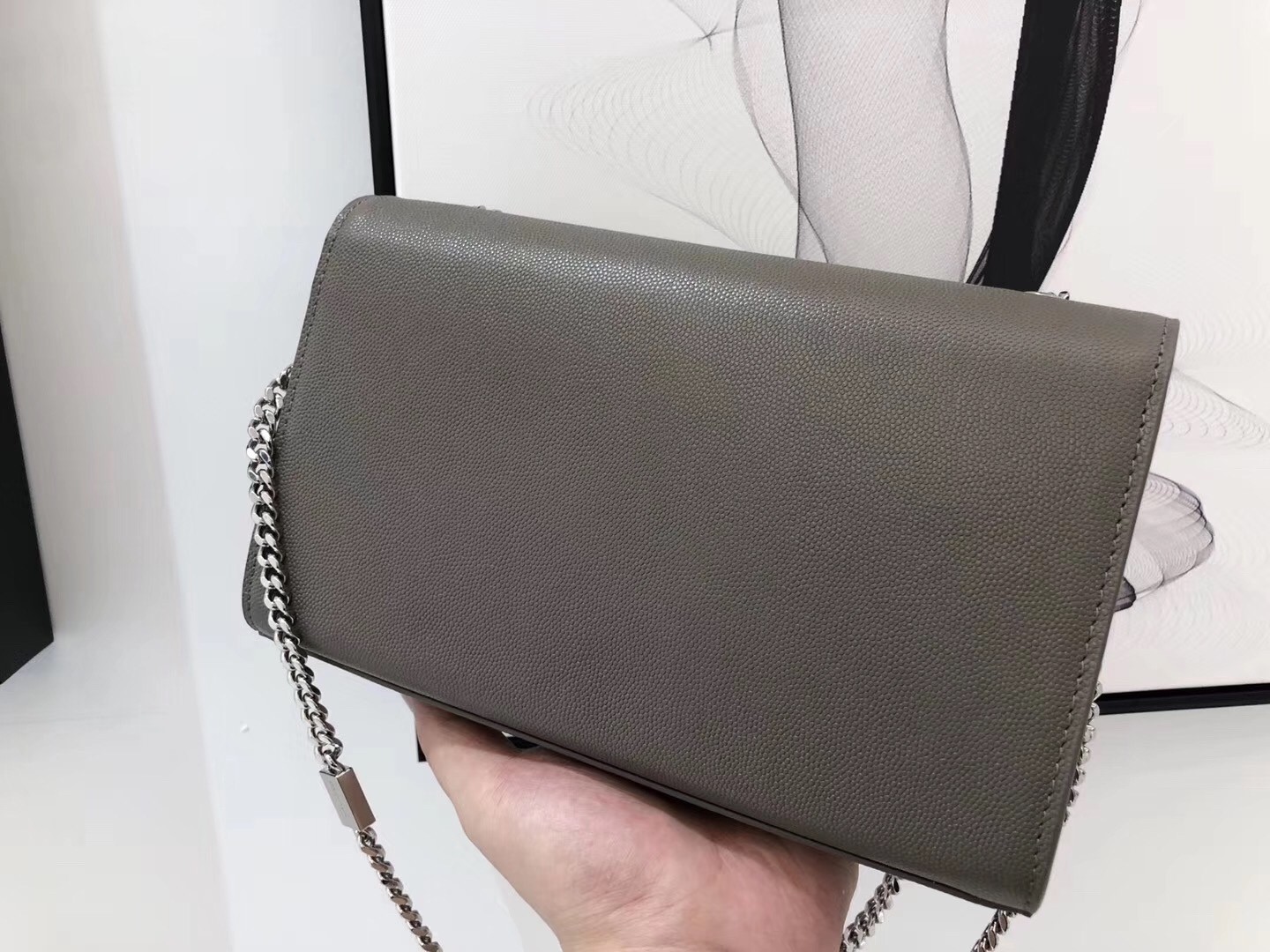 Saint Laurent Medium Kate Bag With Tassel In Grey Grained Leather