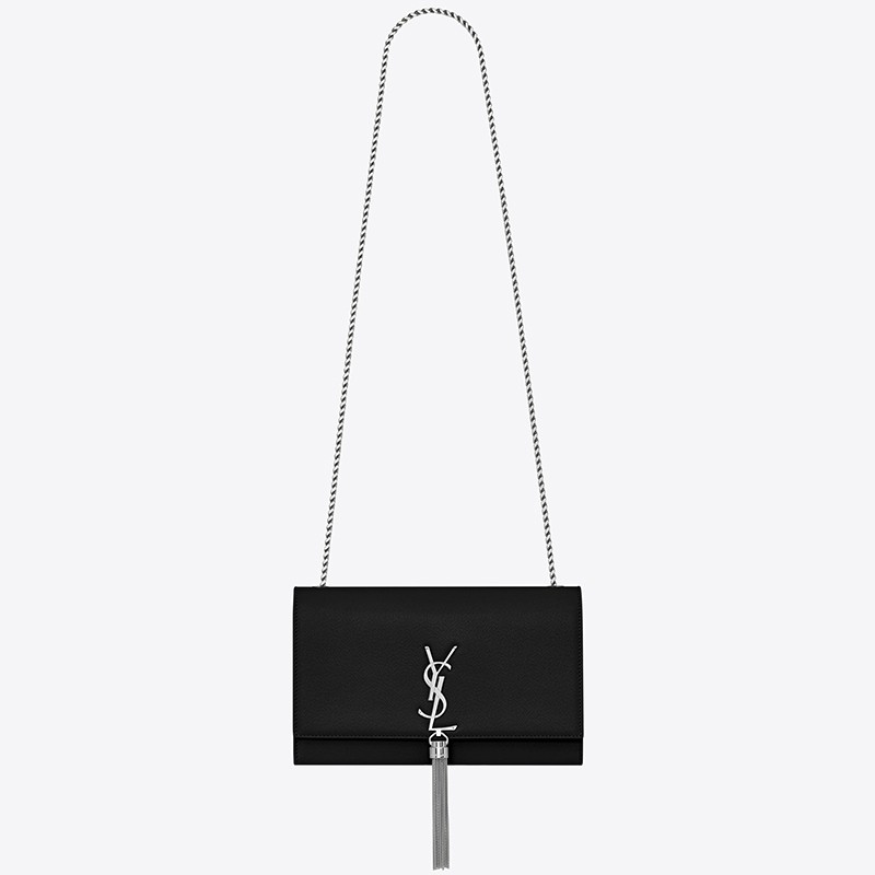 Saint Laurent Medium Kate Bag With Tassel In Black Grained Leather