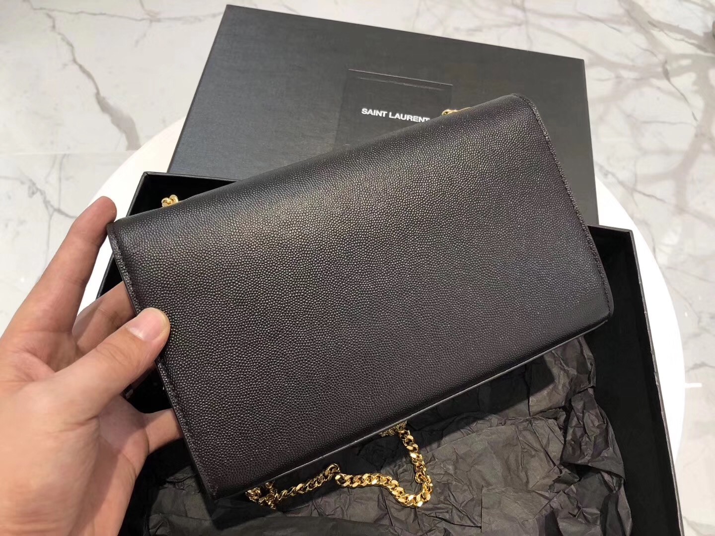 Saint Laurent Medium Kate Bag With Tassel In Black Grained Leather