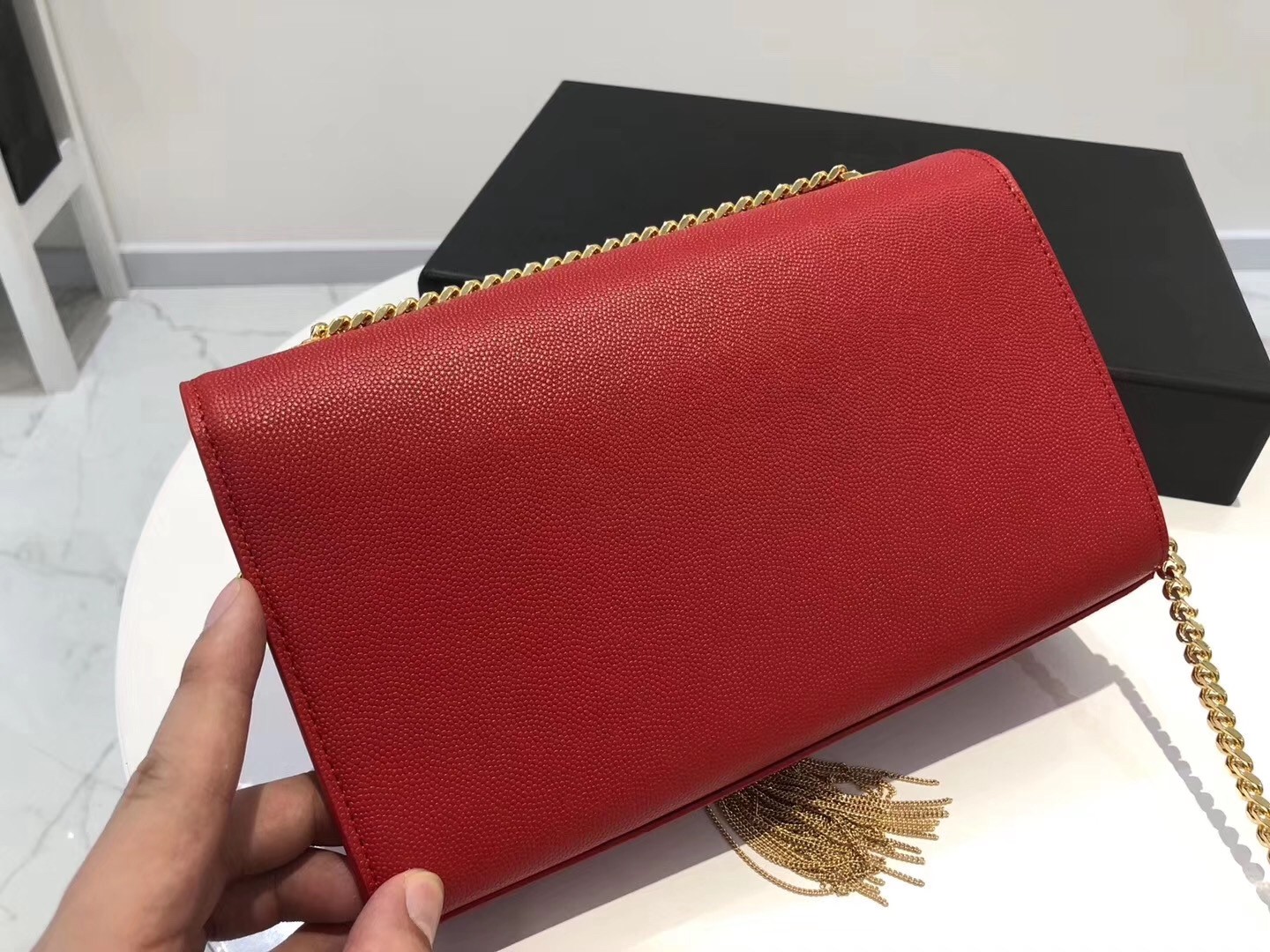 Saint Laurent Medium Kate Bag With Tassel In Red Grained Leather