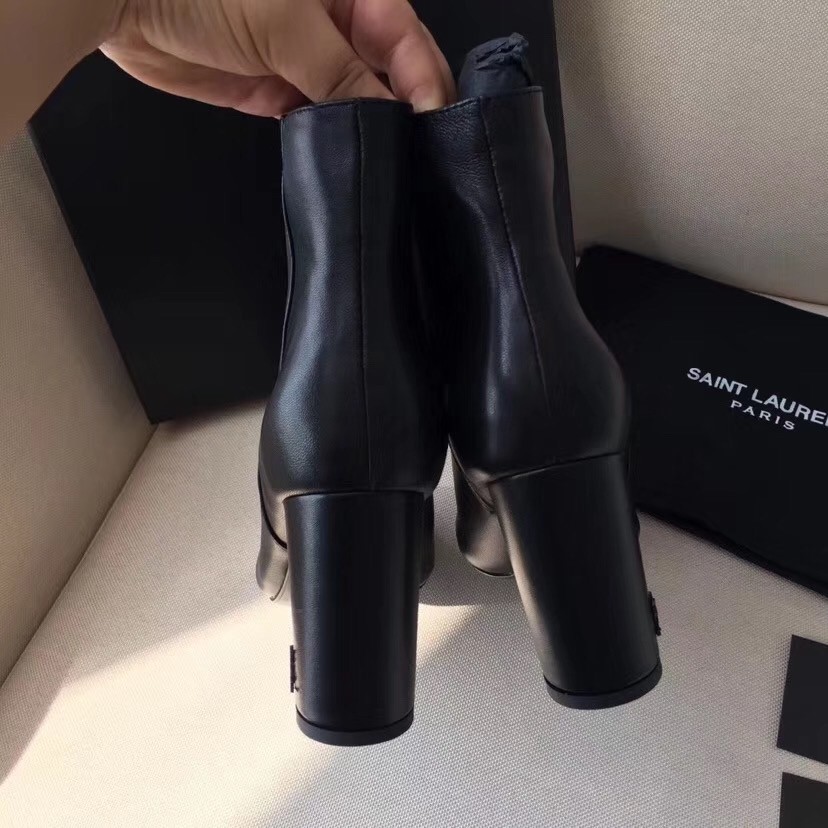 Saint Laurent Lou 95MM Ankle Boots In Black Lambskin