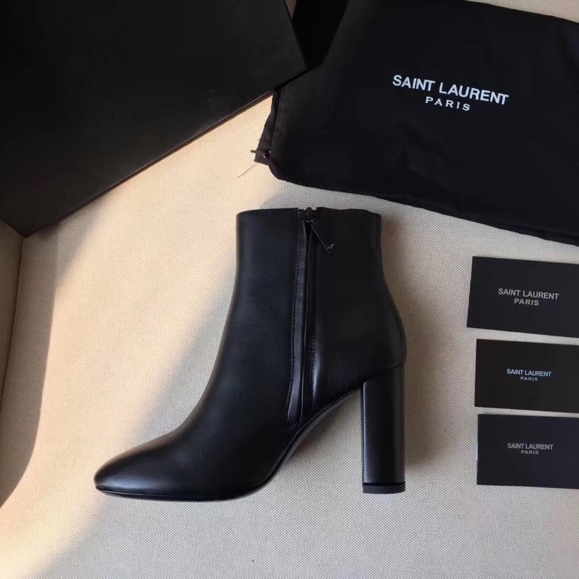 Saint Laurent Lou 95MM Ankle Boots In Black Lambskin