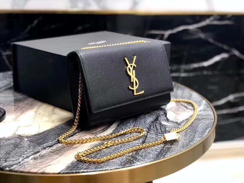 Saint Laurent Small Kate Bag In Black Grained Leather