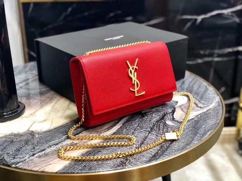 Saint Laurent Small Kate Bag In Red Grained Leather