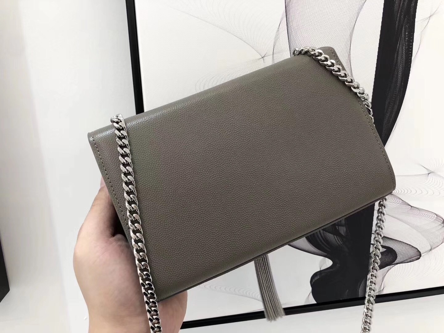 Saint Laurent Small Kate Tassel Bag In Grey Grained Leather