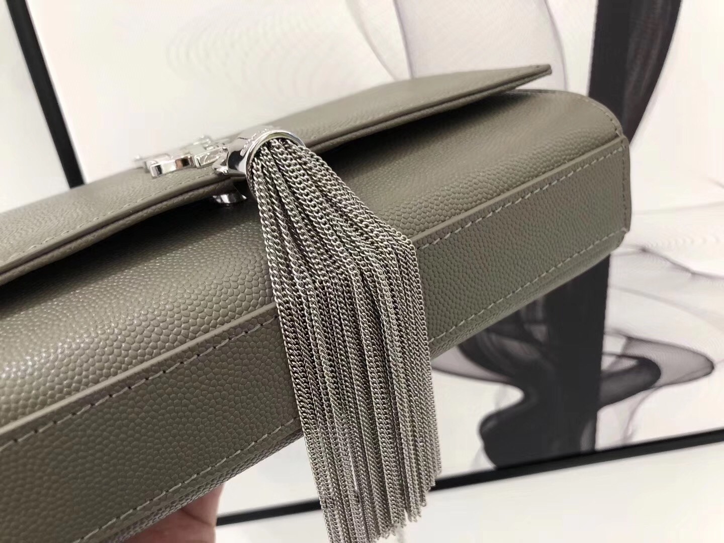 Saint Laurent Small Kate Tassel Bag In Grey Grained Leather