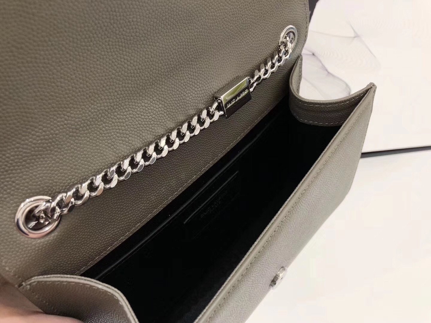 Saint Laurent Small Kate Tassel Bag In Grey Grained Leather