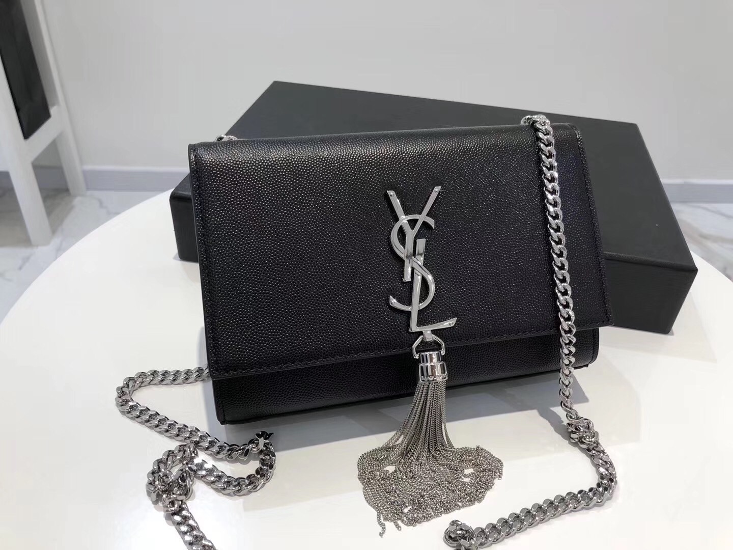 Saint Laurent Small Kate Tassel Bag In Black Grained Leather