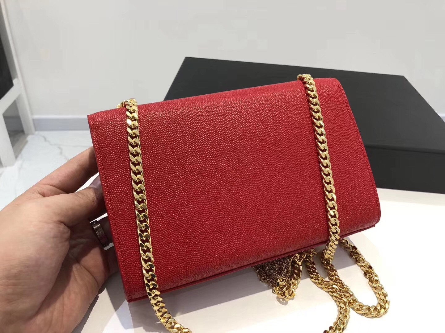 Saint Laurent Small Kate Tassel Bag In Red Grained Leather