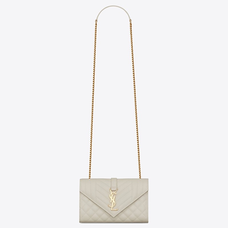 Saint Laurent Small Envelope Bag In White Grained Leather