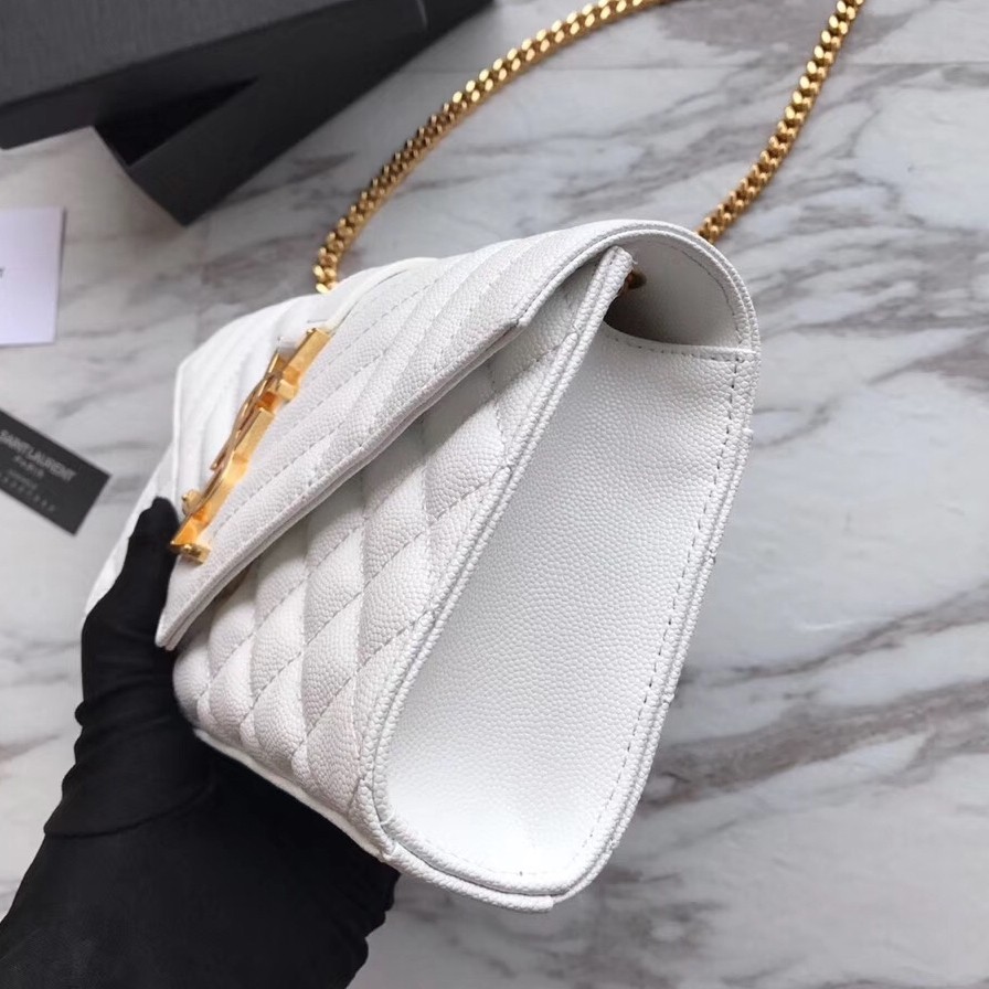 Saint Laurent Small Envelope Bag In White Grained Leather