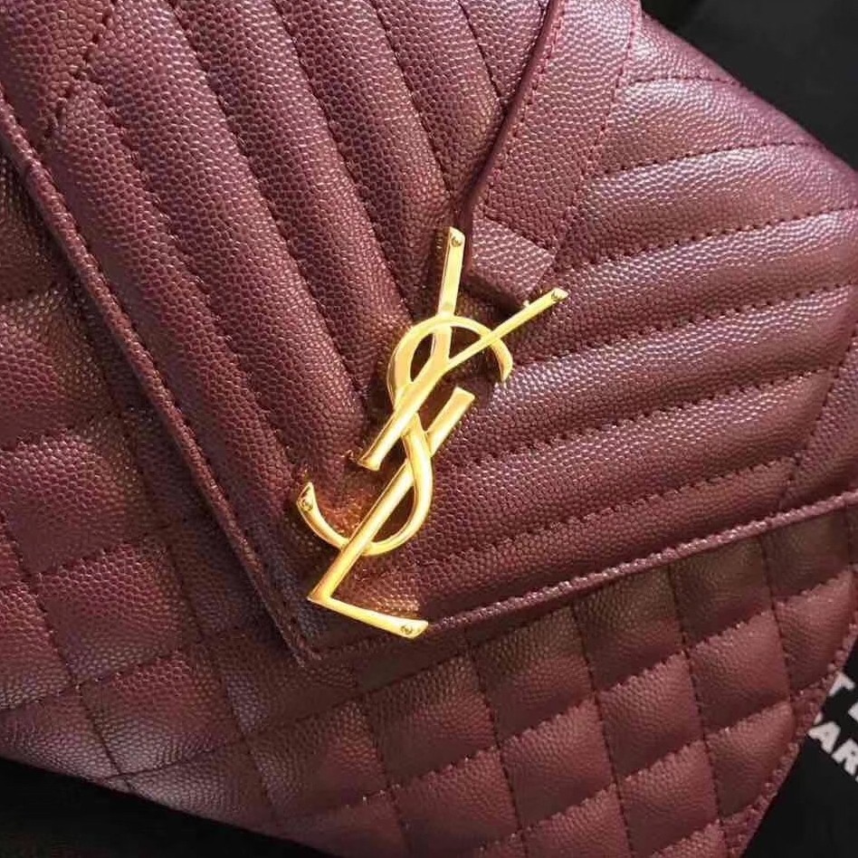 Saint Laurent Medium Envelope Bag In Bordeaux Grained Leather