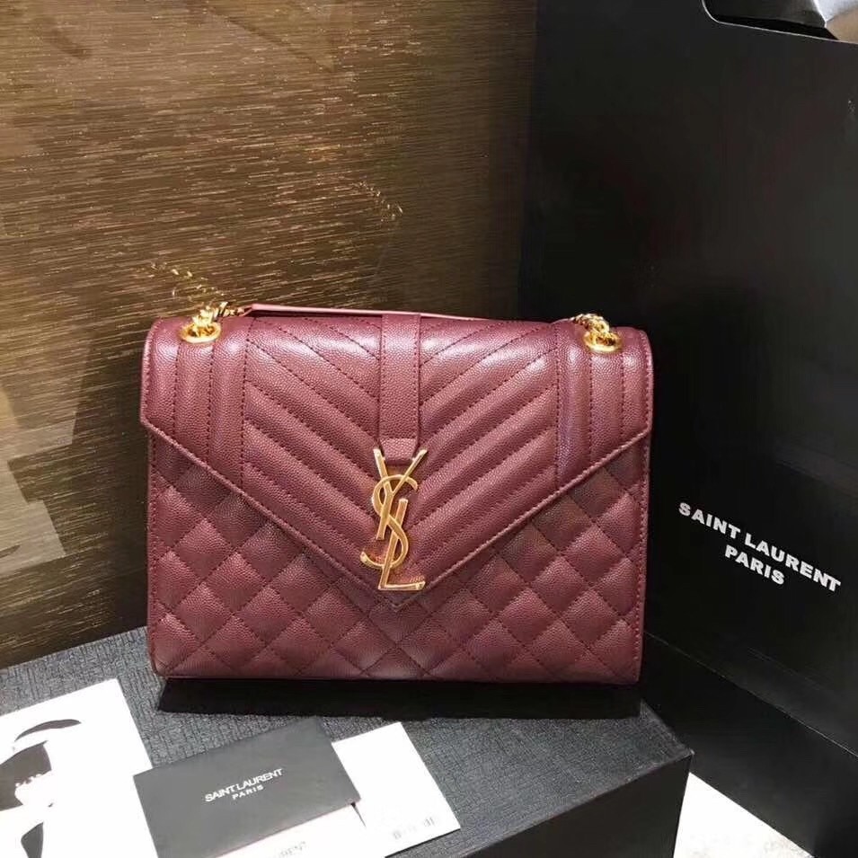 Saint Laurent Medium Envelope Bag In Bordeaux Grained Leather