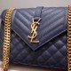 Saint Laurent Medium Envelope Bag In Navy Blue Grained Leather