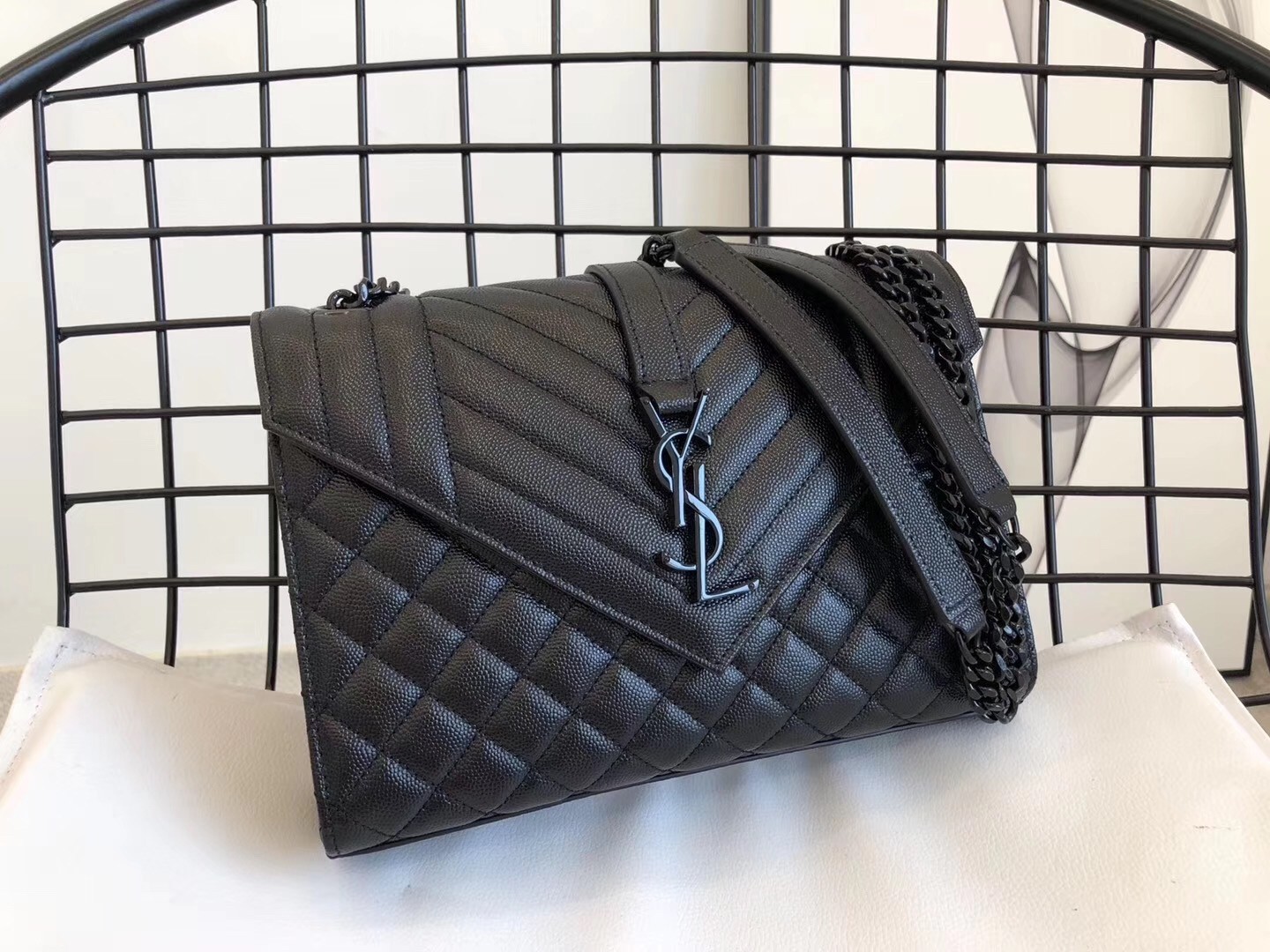 Saint Laurent Medium Envelope All Black Bag