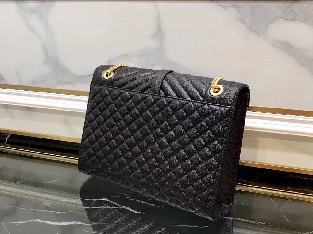 Saint Laurent Envelope Large Bag In Black Grained Leather