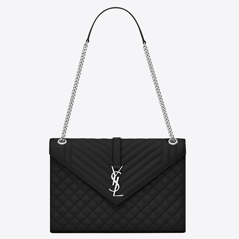 Saint Laurent Envelope Large Bag In Noir Grained Leather