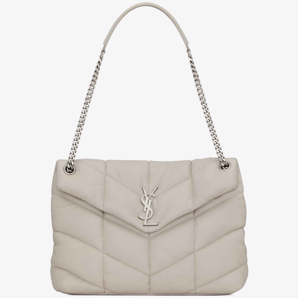 Saint Laurent Loulou Puffer Small Bag In White Lambskin